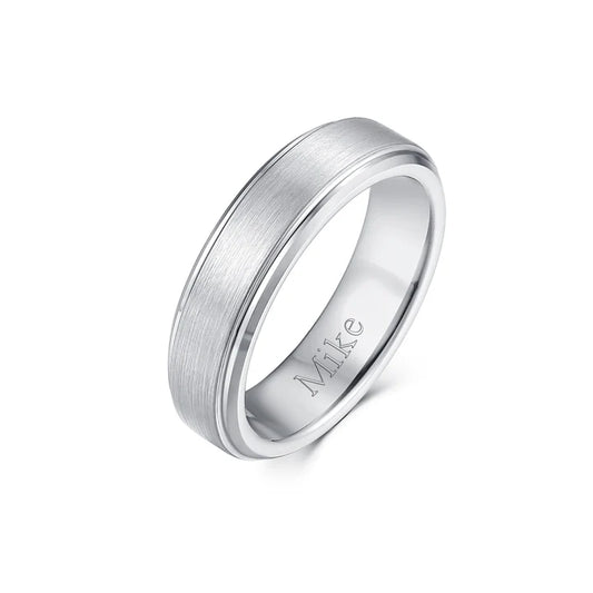 Engraved Raised Center Tungsten Ring